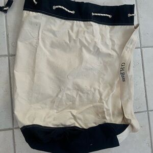 G.H. Bass Canvas Tote in Cream & navy blue